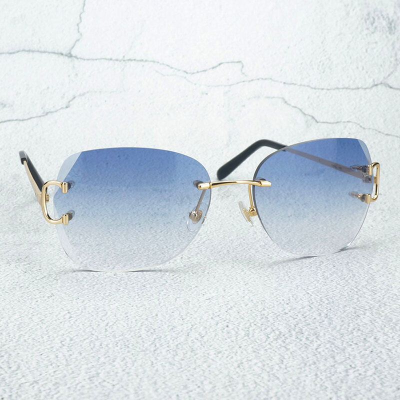 Vintage sem aro óculos de sol masculino carter óculos 3mm grossos e pesados lentes retro óculos de sol design de moda condução gafas de sol