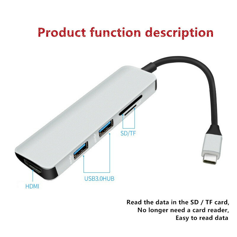 USB C 허브 유형 C USB 3.0 허브 HDMI 어댑터 독 TF SD 판독기 슬롯 PD MacBook 스마트 폰 USB 3.1 분배기 포트 유형 C 허브