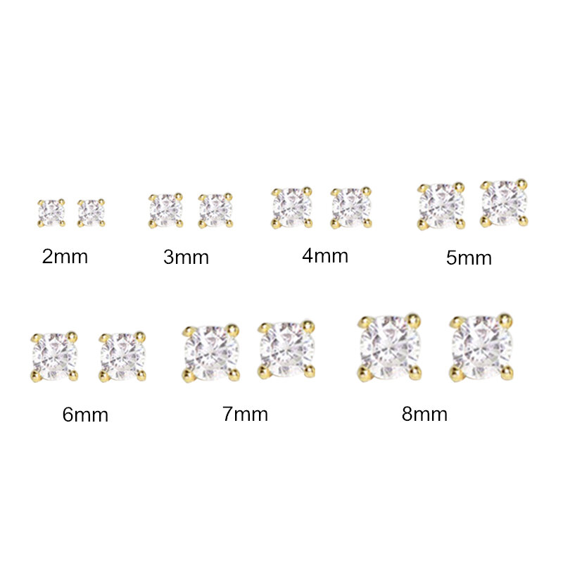 Aide 925 prata esterlina 2-8mm mini único zircão brincos para as mulheres de cristal brilhante orelha studs festa de noivado casamento jóia