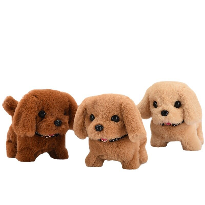 Electronic Plush Dog Toy Robot Puppy With Collar Run Wag Tail Teddy Electric Animal Pet Walk Bark Golden Retriever For Kids Gift