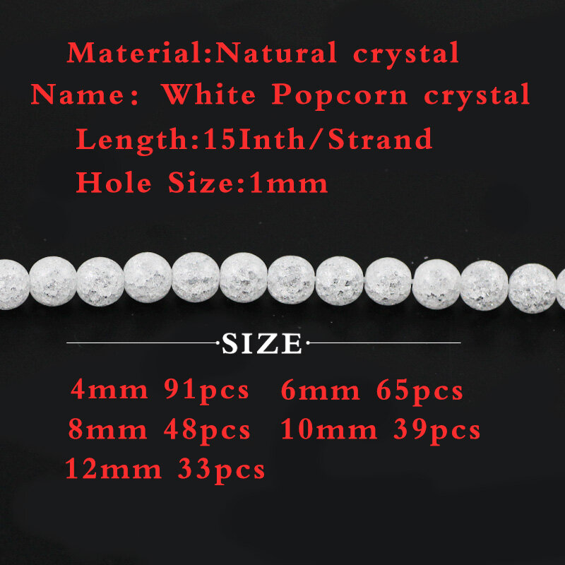 White Rock Popcorn Quartz Crystal Kralen Natuursteen Ronde Crack Losse Kralen Voor Sieraden Maken Diy Armbanden 4/6/8/10/12 Mm