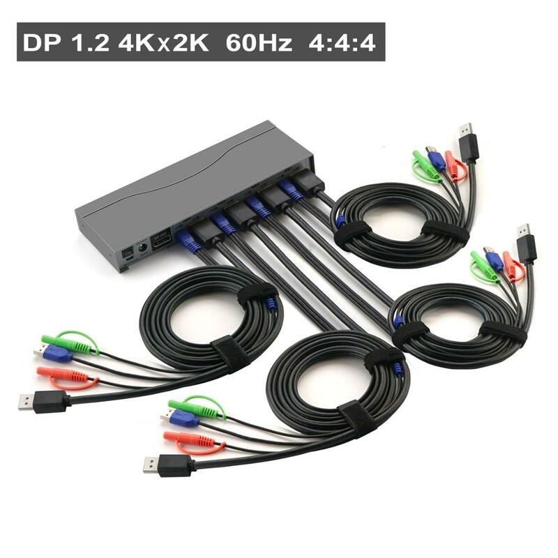 4-portowy przełącznik KVM Displayport, przełącznik KVM DP z rozdzielczością Audio i mikrofonu do 4K x 2K przy 60Hz 4:4:4