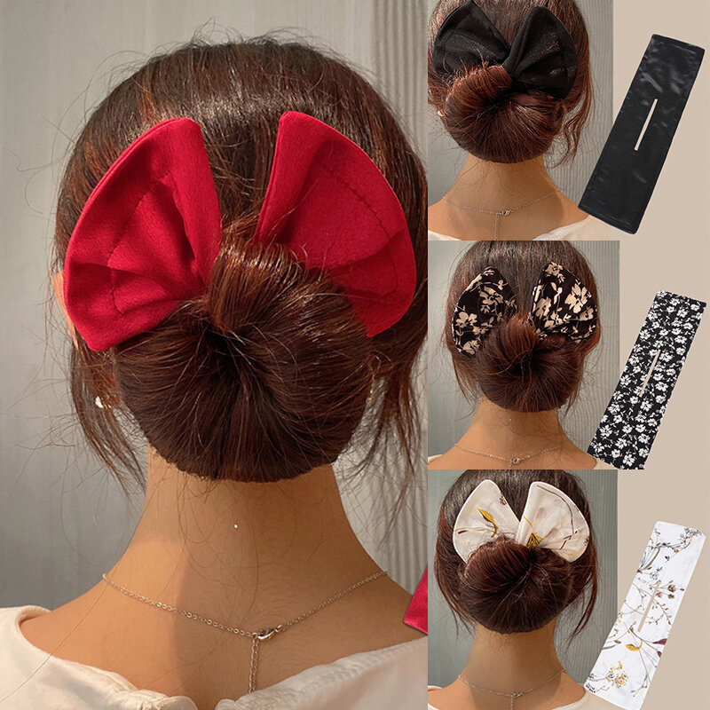 2023 French Style Hair Band Printing Iron Wire Bow Magic Clips Lazy Curling Irons Convenient Multicolor Women Hair Styling Tools