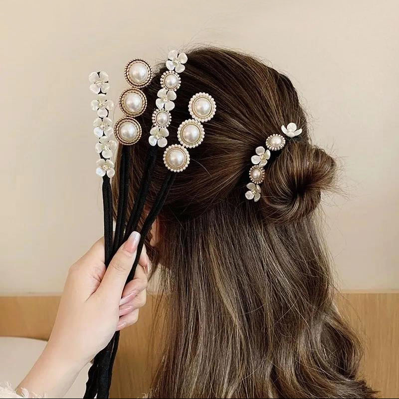 Pan hair ball head net celebrity artefatto pull hair multi-funzione intrecciato pigro nuovo stile con fiori all-match ferro arricciacapelli