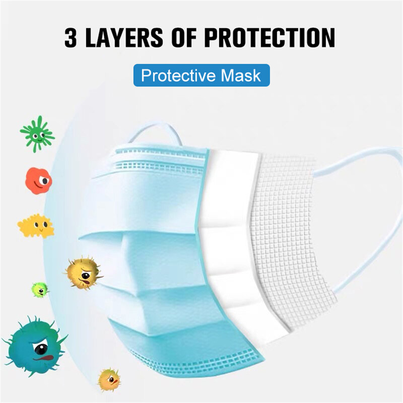 20 sztuk medyczne jednorazowe niebieski 3-warstwy włókniny maska ochronna na twarz dla alergików odporny na kurz antybakteryjne zaczep na ucho maska medyczna