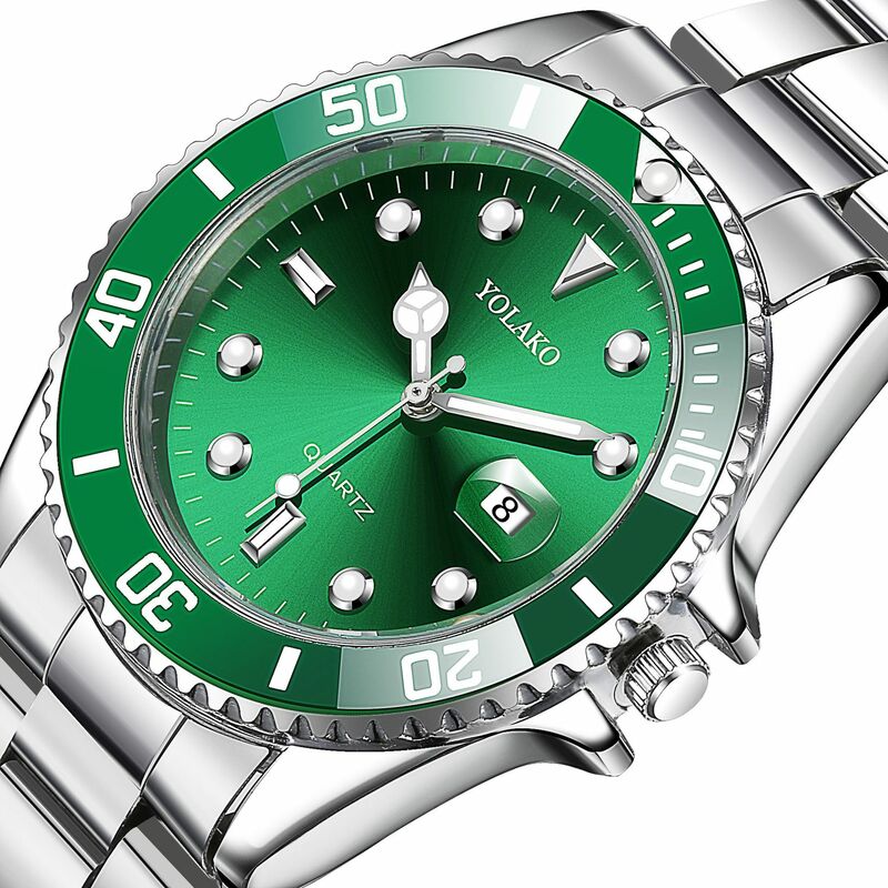 Relógio de pulso masculino com calendário, relógio de pulso à prova d'água verde com mostrador verde