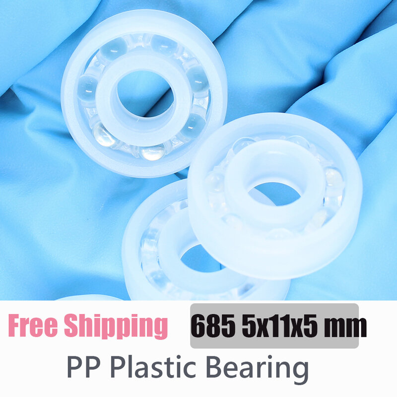 Os pp 685 plástico que carrega 5*11*5mm 2 pces resistentes à corrosão nenhuns rolamentos de esferas plásticos das esferas de vidro não-magnético da oxidação