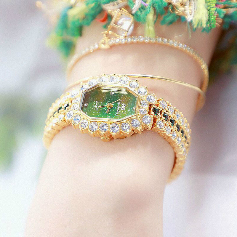 Relógio de pulso feminino luxuoso dourado com cristais e diamantes, bracelete de aço com fecho data, relógio de quartzo para mulheres, 2020