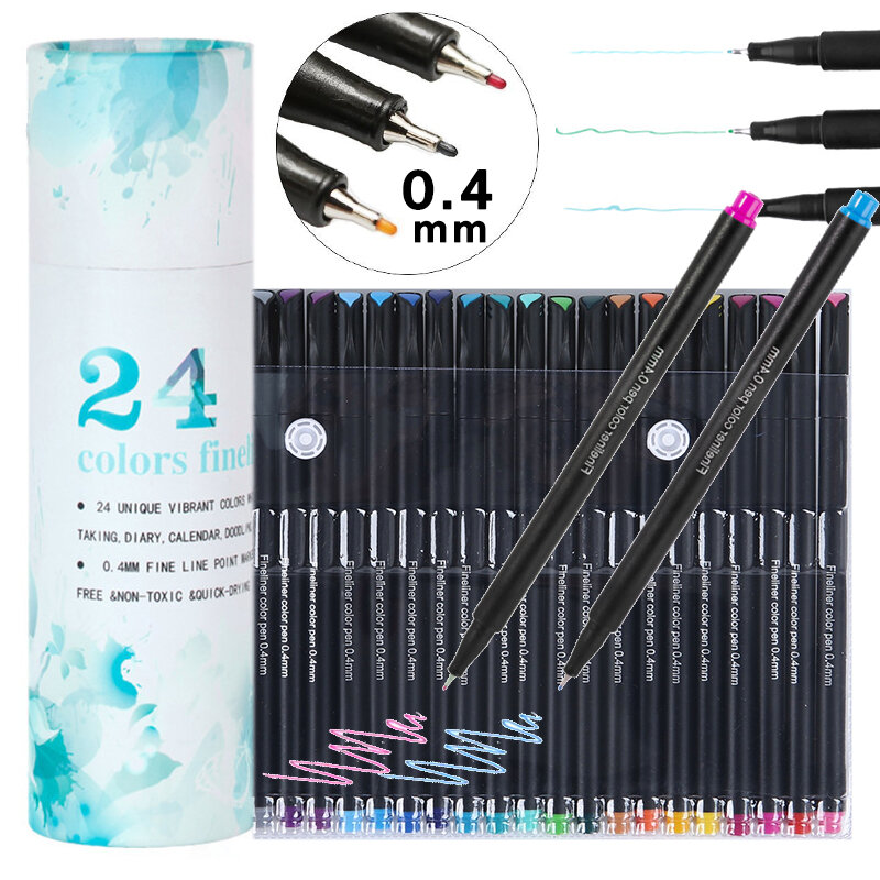 Fineliner – stylo à aiguilles coloré à base d'eau, 0.4mm, 12/24/60 couleurs, stylo pour Gel de peinture, à crochet, ligne