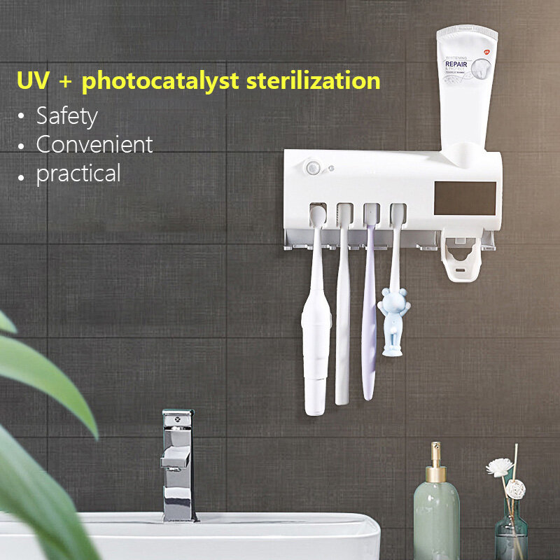 Solar antibacterial smart UV toothbrush sterilizer electric toothbrush disinfectant wall-mounted toothpaste dispenser bracket
