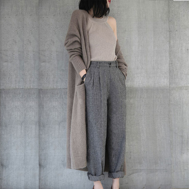 여성 스웨터 카디건 가을 겨울 두꺼운 따뜻한 솔리드 간단한 니트 느슨한 한국어 스트리트 패션 블랙 롱 니트 톱 2020