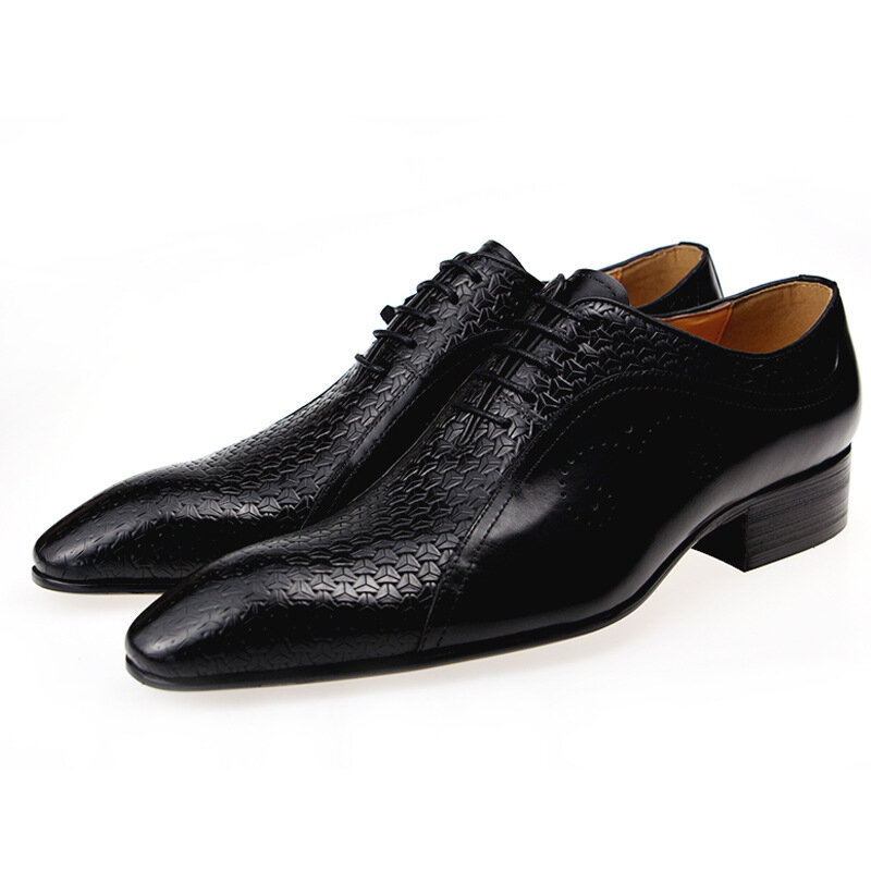 Spring Men dress shoes Luxury stage show Grace Gentleman leather lace up Men's shoes metal Pointed Dress shoes Wedding shoes