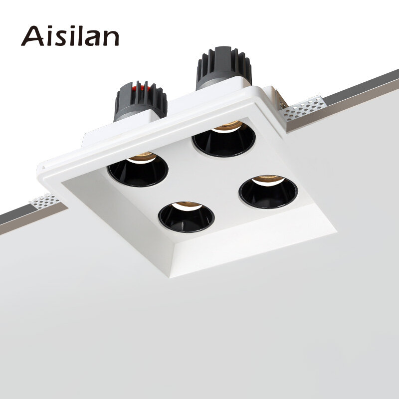 Aisilan LED สี่หัวเพดานปูนปลาสเตอร์ Spotlight ฝังยิปซั่มดาวน์ไลท์28W บ้านในร่มห้องรับแขกห้องนอน