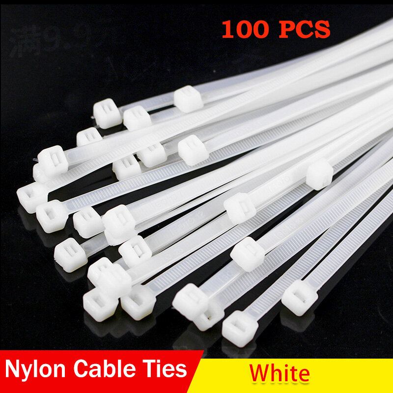 100 Buah Diri Penguncian Nilon Kabel Mengikat Plastik Putih Tie Fastening Cincin Kabel Zip Membungkus Tali Nilon Kabel Dasi 8x500mm