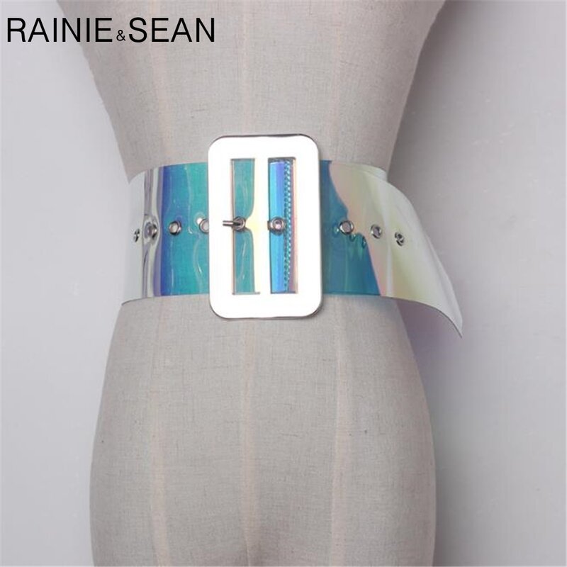 RAINIE-cinturones transparentes anchos para mujer, hebilla de metal grande, faja de PVC colorida, cinturones de vestido de alta moda para mujer