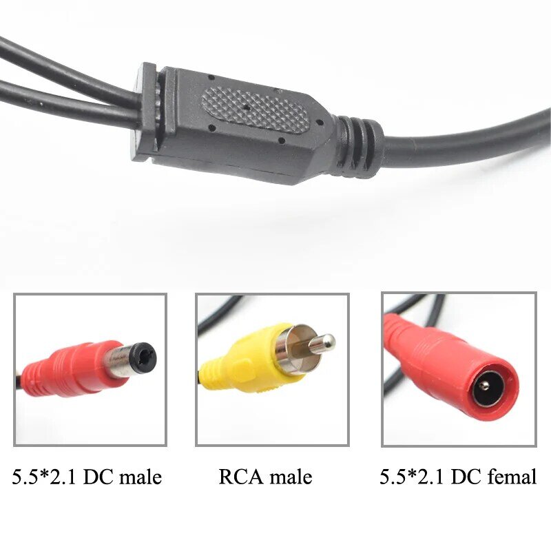 Cable de extensión AV/RCA para cámara de visión trasera de coche, sistema de vídeo DVR, Cable de Monitor con línea de alimentación de CC de 5/6/10/15/20 metros