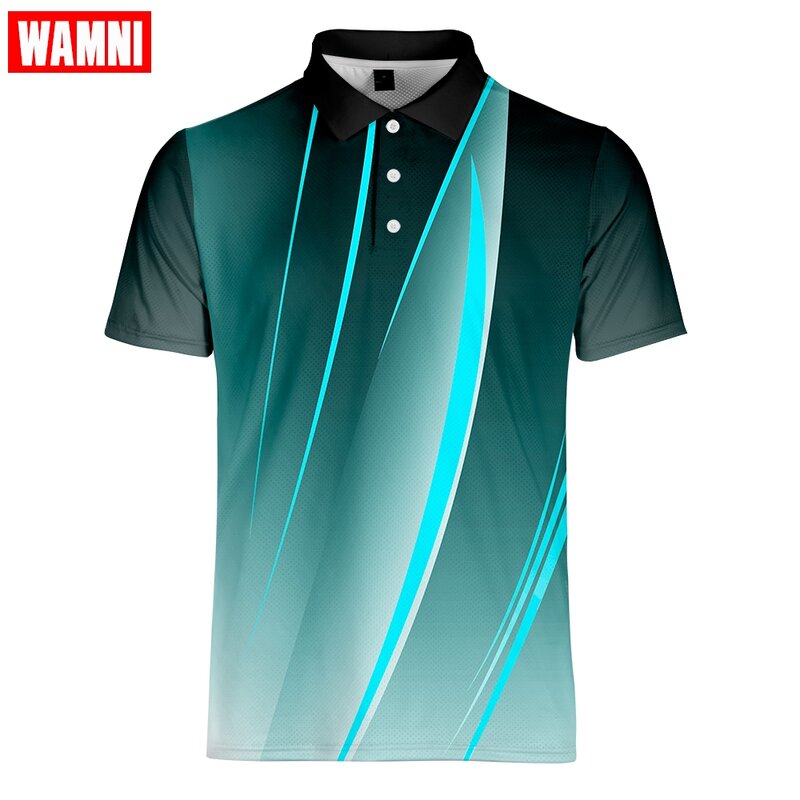 Мужская теннисная рубашка WAMNI, быстросохнущая Повседневная рубашка в полоску с отложным воротником и коротким рукавом для бодибилдинга, 2019