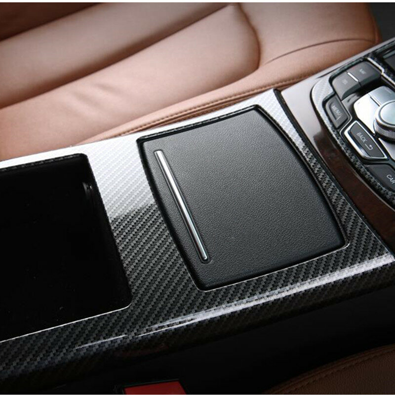 Couvercle de panneau de tasse d'eau en Fiber de carbone, garniture autocollante pour Audi A6 C7 A7, boîte de rangement pour accoudoir de Console intérieure, cadre de décoration