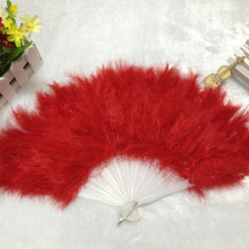 Abanico de plumas de mano plegable mejor estilo chino danza boda fiesta danza abanico regalo blanco rojo rosa roja