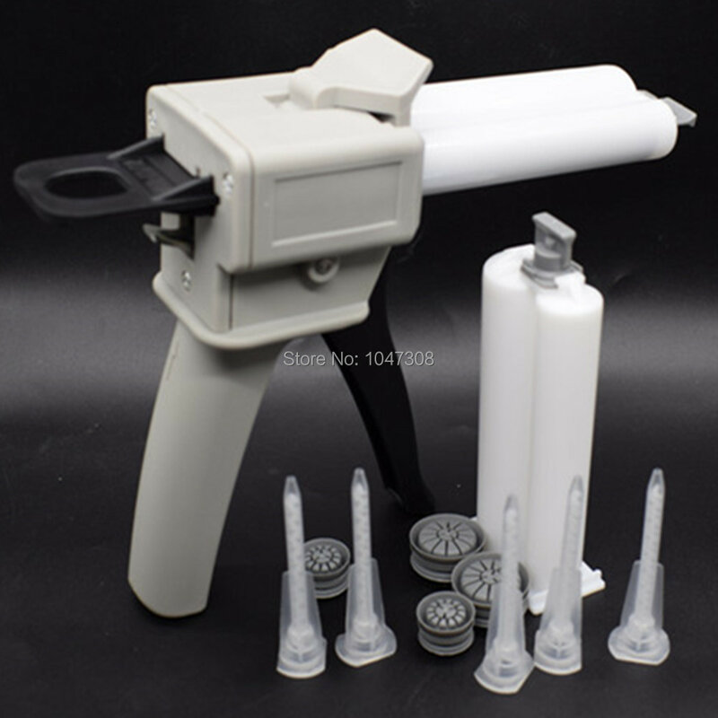 5x 1:1 Epoxy Resin Mixing Nozzles AB Glue Acrylic Adhesive Mixer Tips + 2pcs 50ml 2:1 AB Glue Cartridge + 1:1 2:1 Dispensing Gun