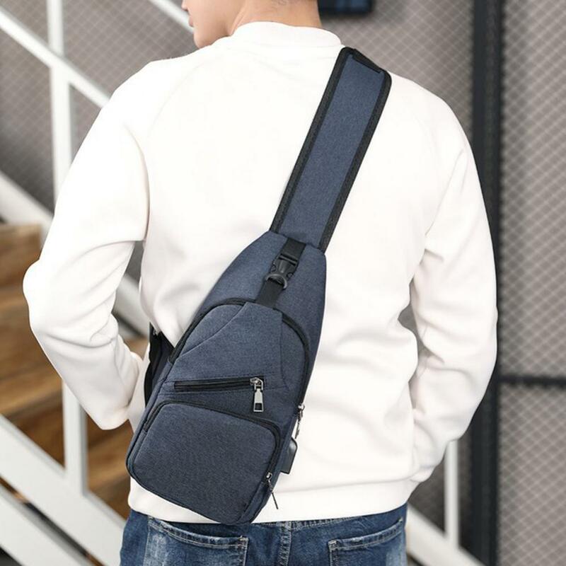 Bolsa transversal de ombro casual masculina, bolsa de peito com porta de carga usb para homens ao ar livre