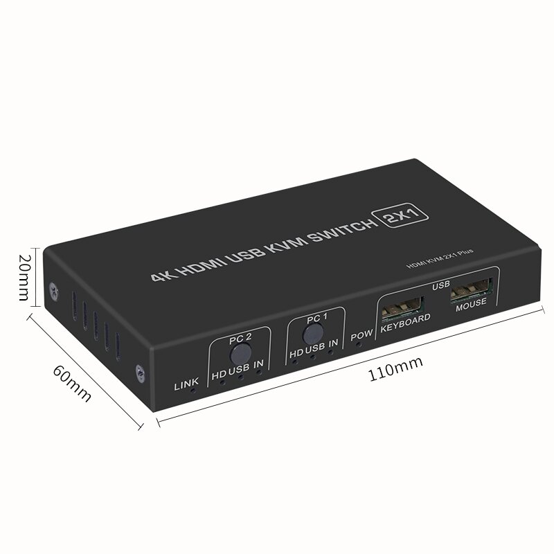Conmutador KVM 2 en 1 4 K HDMI, conmutador divisor con salida USB HDMI1.4, compatible con activación remota para teclado, ratón, Monitor de impresora