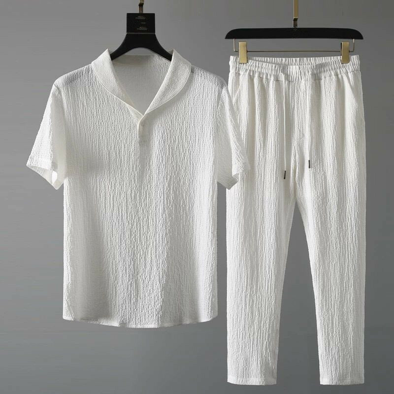 (Рубашка + брюки), Новое поступление лета 2024, Мужская модная классическая рубашка, мужские деловые повседневные рубашки, мужской комплект одежды, размер меньше