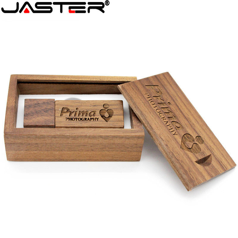 JASTER – clé usb avec boîte en bois pour photographie, LOGO gratuit de plus de 10 pièces, 8 go, 16 go, 32 go, pour cadeaux de mariage