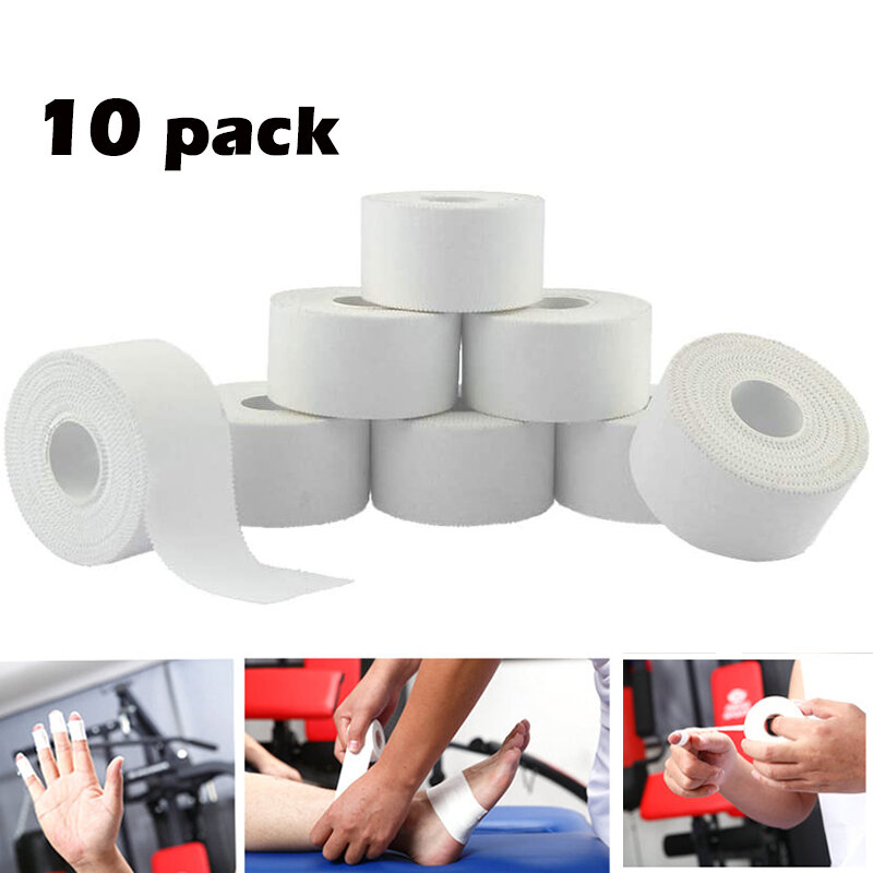 10 Pack taśma sportowa w białej bawełnianej taśma sportowa przylepny bandaż elastyczny na kolano i nadgarstek kostki wsparcie mięśni-łatwe rozdarcie