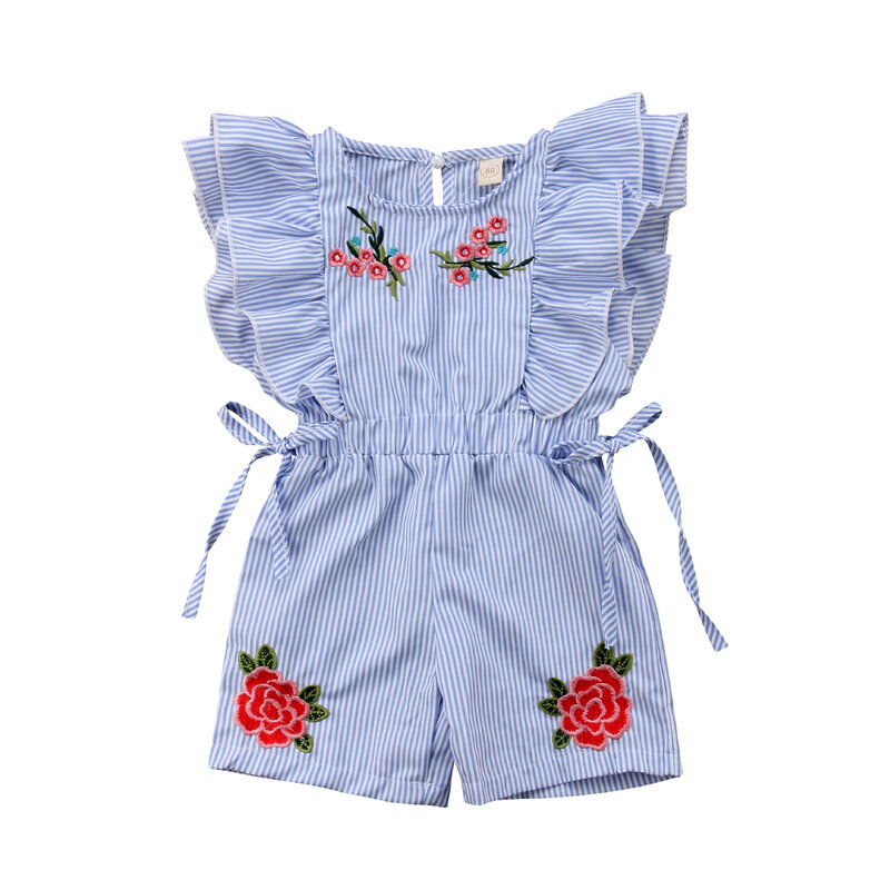 Criança crianças bebê menina flor listra plissado macacão roupas roupas
