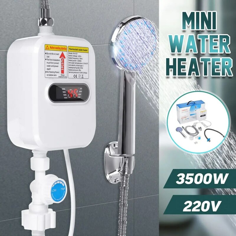 Keran pemanas air listrik Digital 3500W, pemanas air panas instan Mini keran dapur pemanas suhu konstan otomatis