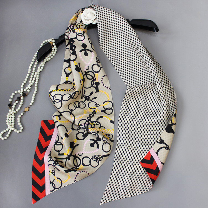 KMS Spring multifuncional patrón geométrico de doble cara larga-pesada bufanda de sarga de seda cinta ancha 160*21cm