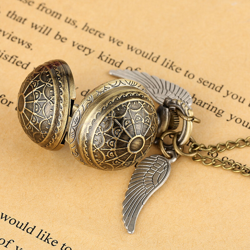 Bronze Quarz Taschenuhr Feder Flügel Anhänger Luxus Uhren Vintage Fob Uhr Kette Halskette Geschenk für Männer Frauen Dropshipping