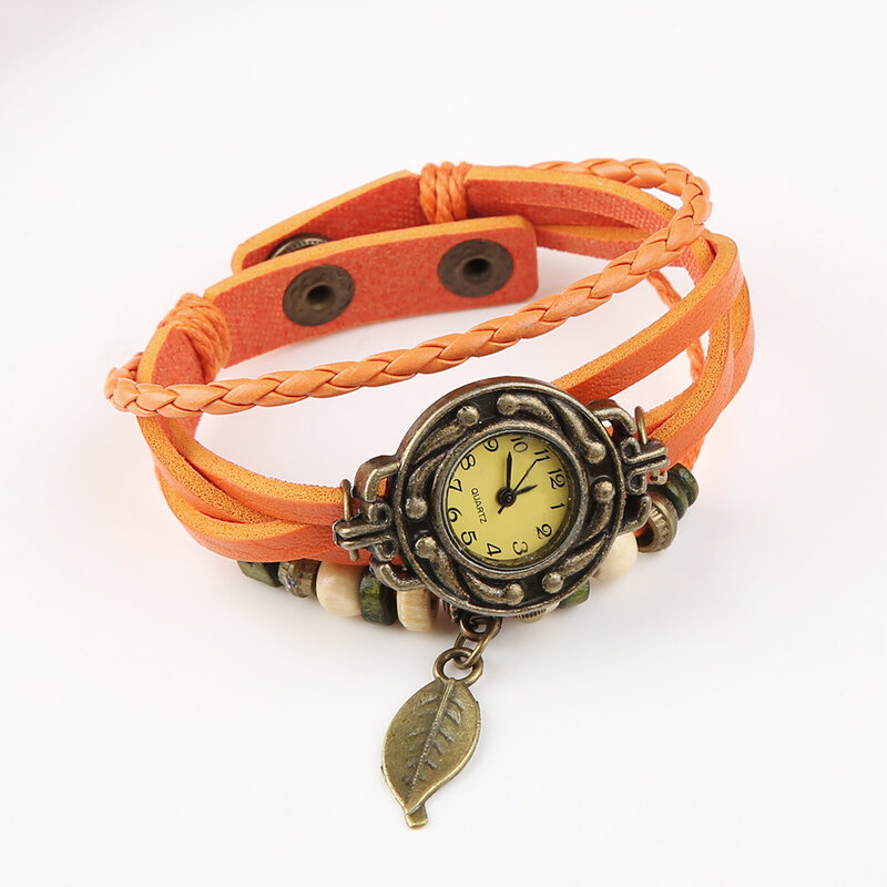 Montre-bracelet à quartz en similicuir pour femme, bracelet rétro, décoration du cuir chevelu arbre