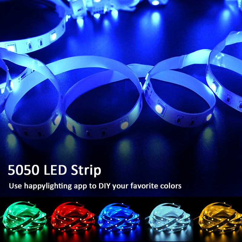 (Eu Plug) Led Strip Licht Rgb 5050 Muziek Sync Kleur Veranderende Gevoelige Ingebouwde Microfoon, App Led-Verlichting Dc 12V Flexibel