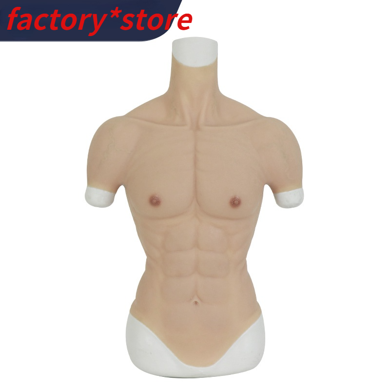 Simulação masculino terno muscular tamanho pequeno masculino deitado peito falso barriga botão realista cosplay traje artificial