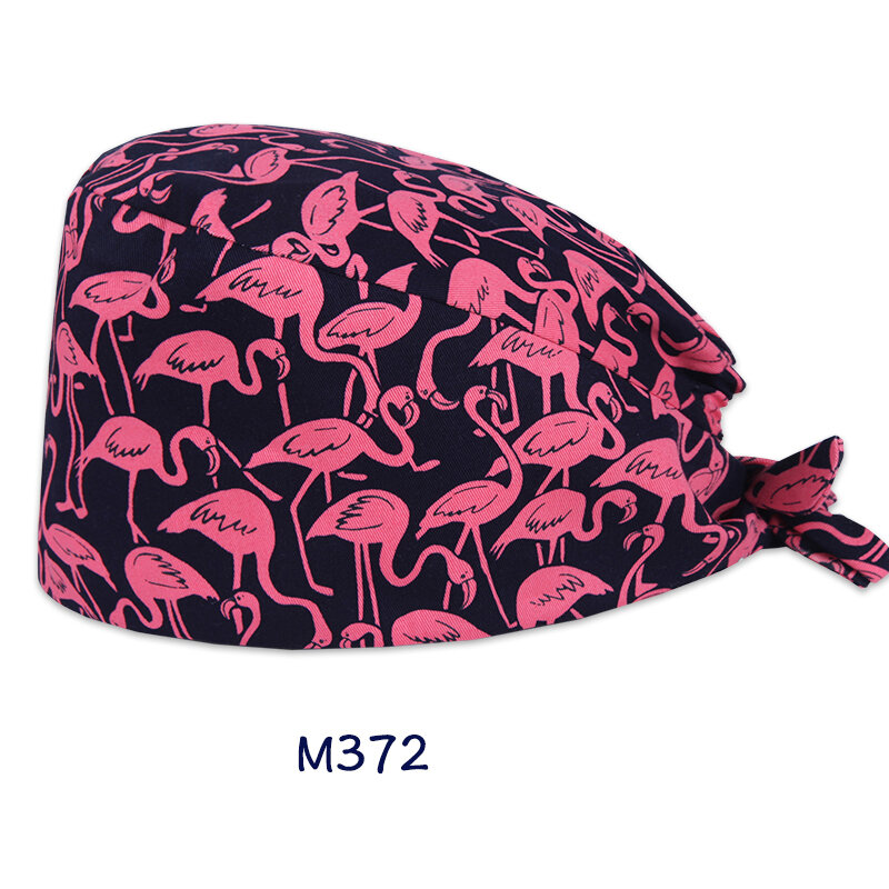 Flamingo Black Scrub หมวกรูปแบบพยาบาล Scrubs หมวกผู้หญิงผู้ชายผ้าฝ้าย100% Clinic ฝุ่น Chef หมวก M372