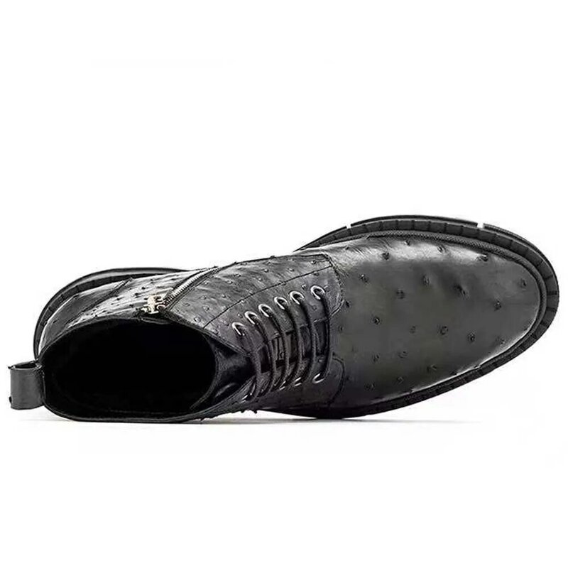 Hexiaofengdedian novos homens botas de couro de avestruz botas masculinas moda botas de lazer masculino