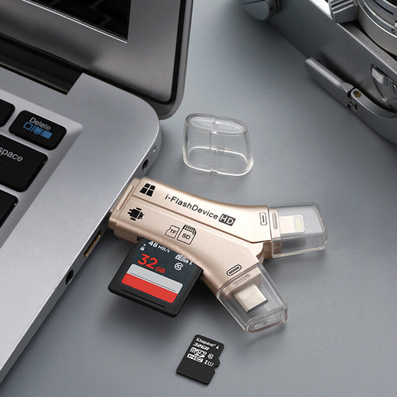 GINSLEY – lecteur de cartes Lightning SD TF USB C vers MicroUSB 4 en 1 type-c, lecteur Flash pour Iphone 7 8 11 X XR MAX