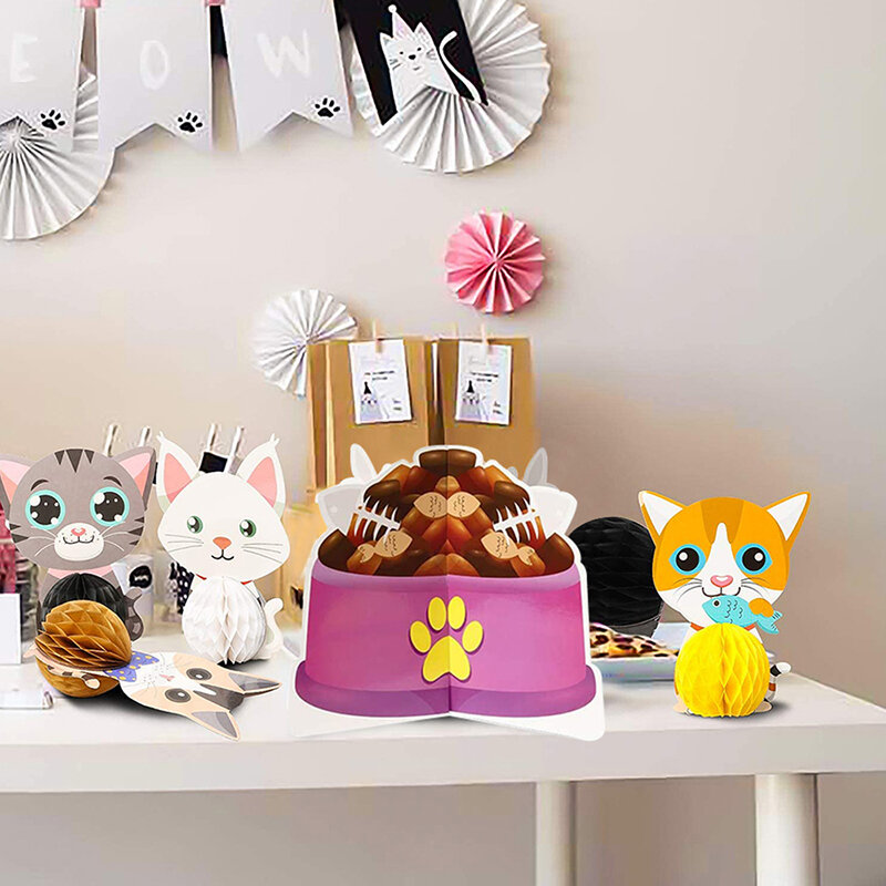 Decoración de fiesta de cumpleaños con temática de gato, suministros de recuerdo para mascotas, fotomatón, accesorios para niños, 7 Uds.