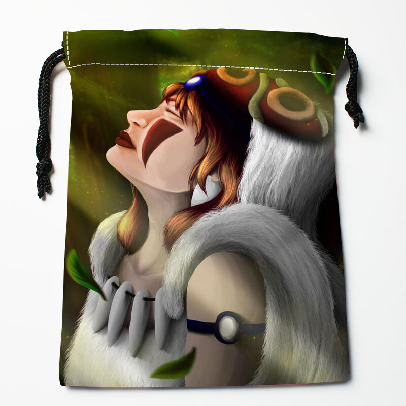 Sacos de cordão feitos sob encomenda da princesa mononoke impresso sacos de presente 18*22cm bolsa de viagem armazenamento roupas bolsa saco de maquiagem