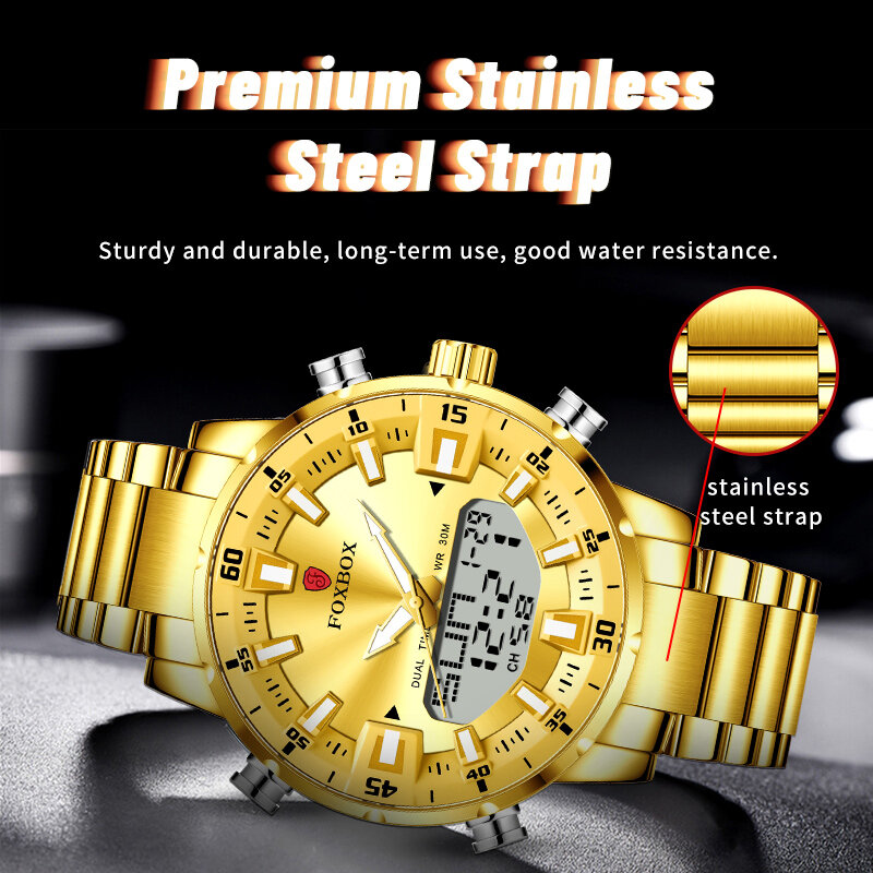 LIGE  2022 New Top Brand Luxury Fashion Men Watches Gold Stainless Steel Sport Clock Digital Analog Big Quartz Watch for Man