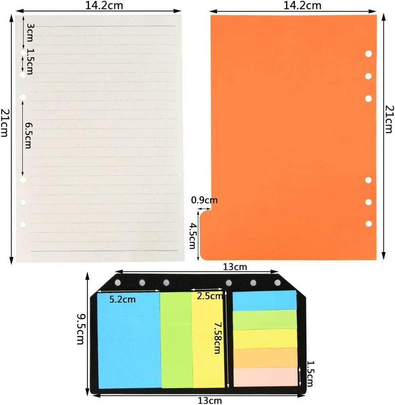 A6 raccoglitore Notebook ricaricabile, confezione da 2 ricariche A6 inserti in carta foderata, divisori a colori a tema 5 pezzi, 240 pezzi Note bandiere schede indice