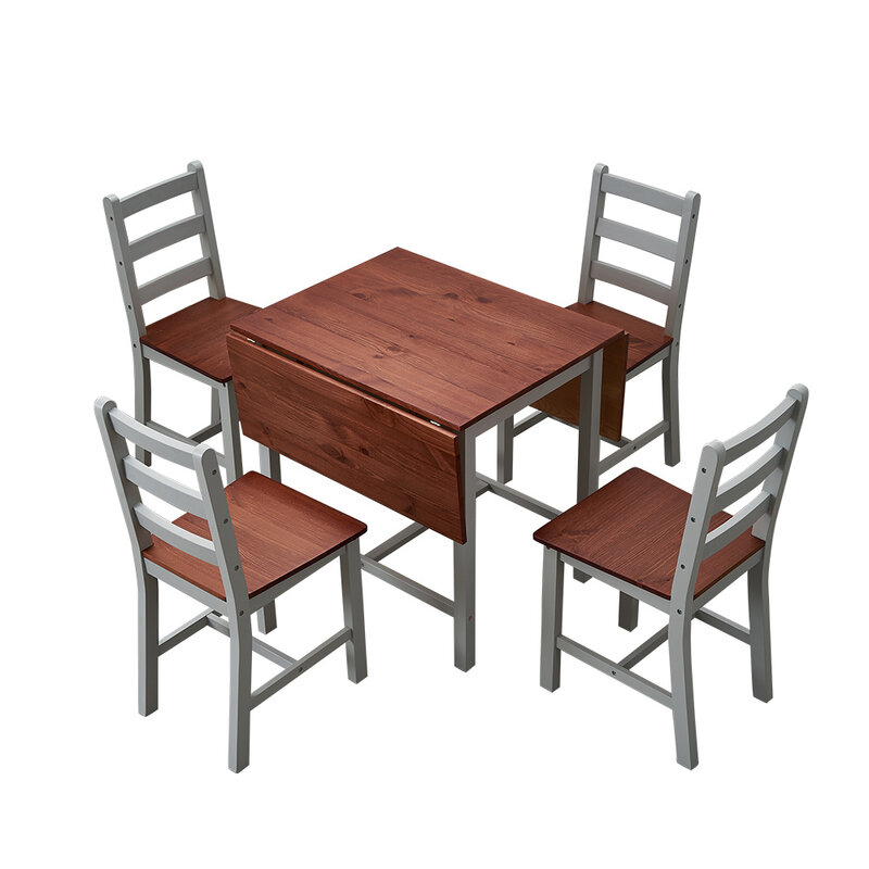 Panana Dropleaf-Comedor en madera, juego de mesa ajustable con 4 sillas para sala de estar o jardín, envío a Europa