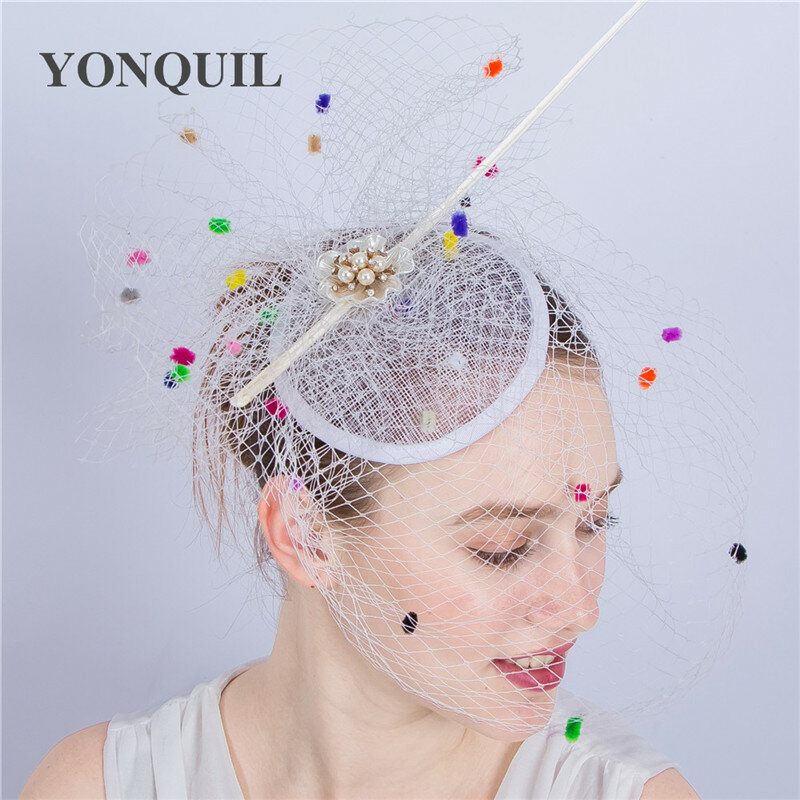Fashion Wedding Hat Fascinators For Bride Women Floral With Colorful Dots Veils Women Banquet Kentucky Derby Party Headwear