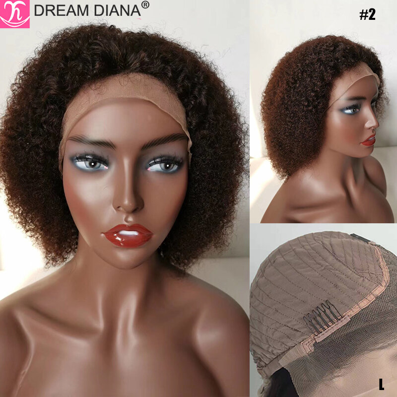 DreamDiana Malaysian Afro Curly Lace Front Wig 200 Density 13x4 Lace Frontal Kinky Curly Human Hair Double Drawn Glueless Wigs