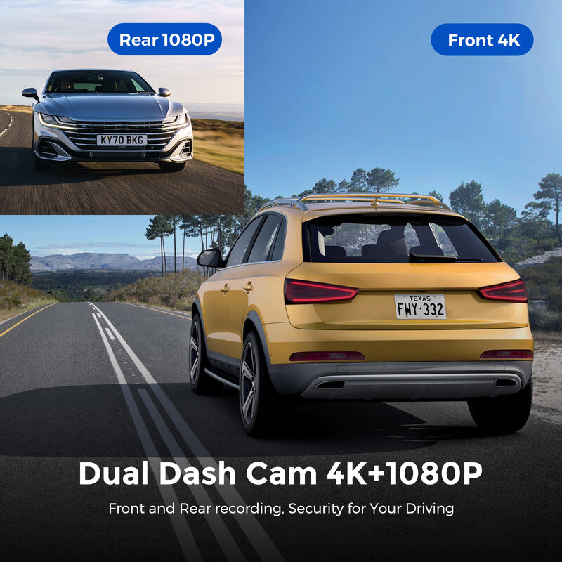AZDOME M300S 4K + 1080P Dual Dash Camera con 5.8GHz WiFi GPS visione notturna 24 ore modalità di parcheggio registrazione in Loop G-Sensor