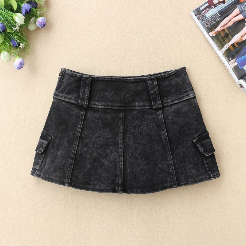 2023 letnie casualowe minispódniczka dżinsowa Y2k modne średnio wysoka talia spódnice damskie czarne białe dopasowane jeansowa spódniczka kieszonkowe damskie Saias