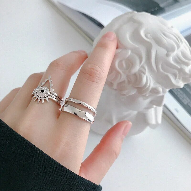 Anelli da dito in vero argento sterling 925 per le donne gioielli alla moda irregolari grandi anelli antichi regolabili Anillos
