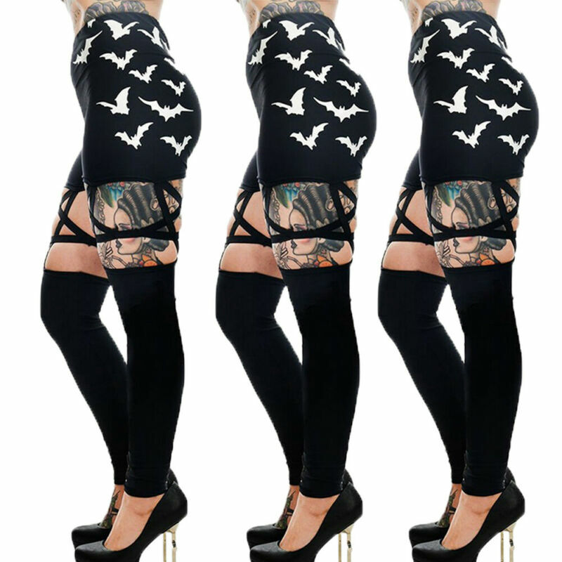 2020 Punk mujeres góticas Leggings ahuecan hacia fuera los murciélagos pentagrama lápiz pantalones Streetwear alta cintura Leggings mujeres Pantalones pantalones de chándal